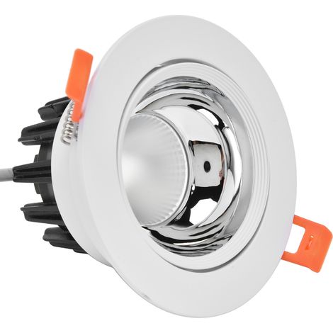 7-W-COB-LED-Einbaustrahler, verstellbarer Deckenstrahler, 109 mm Einbaudurchmesser, weißes Licht (6000 K), 100–264 V, 95 mm Ausschnitt, weiß-silbernes Gehäuse (1/5)