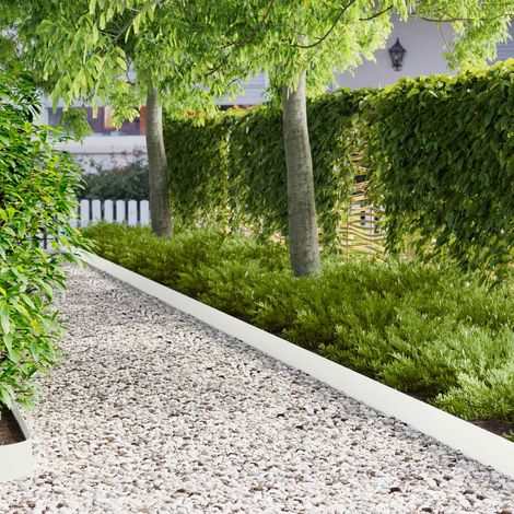 Bordure de Jardin Flexible en Acier Thermolaqué Blanc 102 x 10 cm - Lot de 10 Pièces - PANGIVO (1/5)