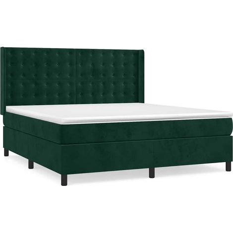 Maison Exclusive - Box spring postel s matrací tmavě zelená 160x200 cm samet (1/5)