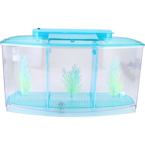 Aquarium Fish Tank LED Acrylique Trois Divisions Boîte d'isolation d'élevage pour Petits Poissons(Bleu) (1/5)