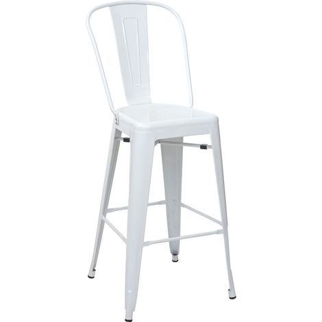 Sgabello da bar con schienale dal design industriale in metallo bianco con poggiapiedi 040005253