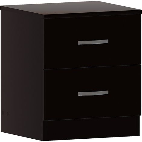 Riano 2 Drawer Bedside Table Cabinet Chest Nightstand Bedroom Furniture, Black