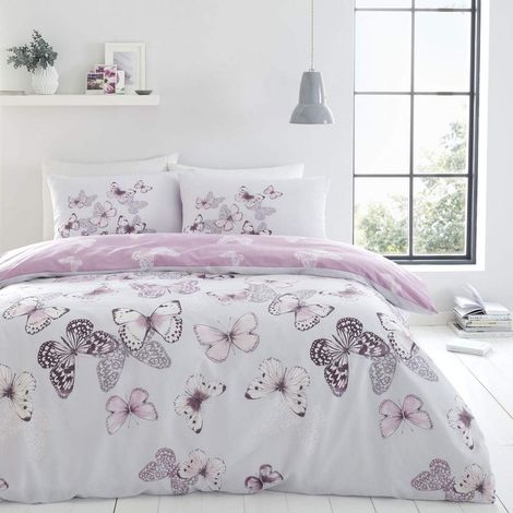 Catherine Lansfield Bedding Scatter Butterfly - Set copripiumino, 3 pezzi per letto king size, con federe, colore: Erica (1/4)