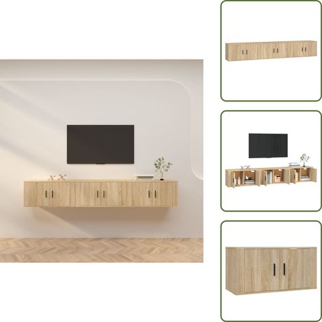 The Living Store Mobili Porta TV a Parete 3 pz Rovere Sonoma 80x34,5x40 cm - TV a parete