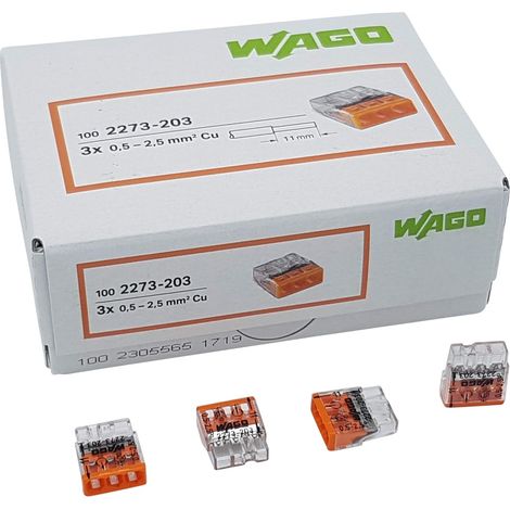3-polige elektrische Steckverbinder – 100er-Packung – Kupfer und Kunststoff – Werkzeuglose Steckverbindung – Für Haus- und Industrieinstallationen – (1/5)