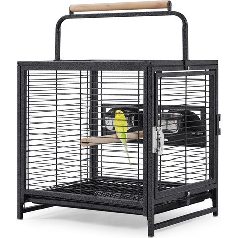 Homevive Jaula para Pájaros Portátil con Funda Protectora para Visitas al Veterinario 48,5 x 39 x 47,5cm Jaula Aves con Asa y 2 Perchas Negro (1/5)