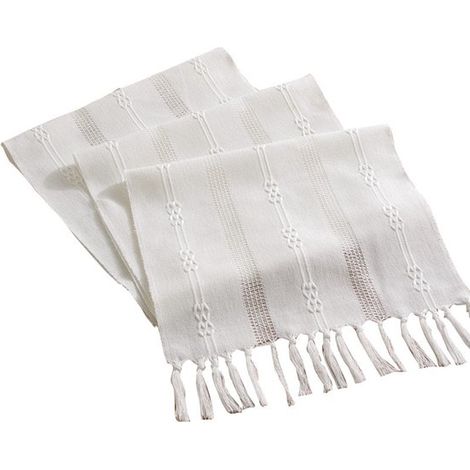 Camino de mesa, 38x183cm, Camino de mesa estilo rústico campestre, Mantel, Camino de mesa, con borlas, blanco, Poliéster, para fiestas y cenas (1/5)