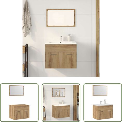 vidaXL Holzwerkstoff - 2-tlg. Badmöbel-Set Artisan-Eiche Holzwerkstoff (1/5)