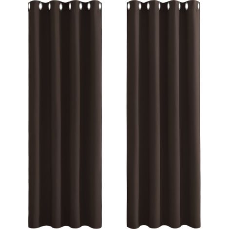 Rideaux occultants pour chambre à coucher - Rideaux à double isolation thermique pour la maison / Tissu uni résistant, lot de 2, L 140 x H 240 cm, marron