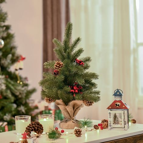 Mini décoration de Noël pour sapin de Noël - baies rouges - vert + multicolore - 50 cm de haut - incluant bijoux - avec base en ciment