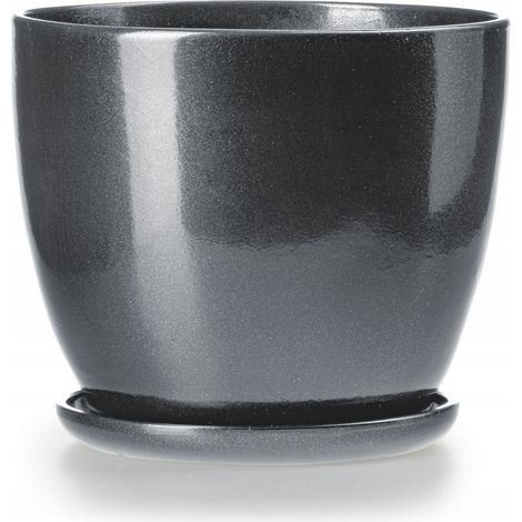 Maceta de cerámica con platillo Klasik gris brillante 13x11 cm 1 unidad. (1/3)