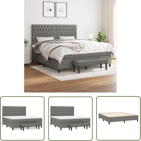 The Living Store Sommier à lattes de lit avec matelas Gris foncé 180x200cm Tissu - Lit Plateforme - Lit Double - Literie - Matelas À Ressorts Ensachés - Têtière Ajustable (1/5)