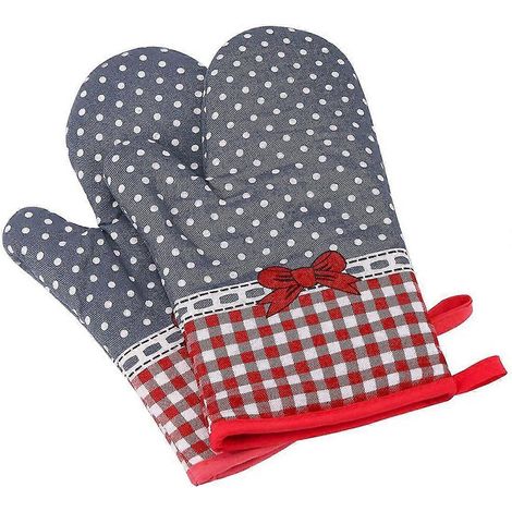 Lot de 2 maniques de cuisine, gants isolants, gants de cuisine résistants à la chaleur, gants de barbecue antidérapants, gants de cuisson en polyester et coton adaptés à la cuisine et à la pâtisserie (1/5)