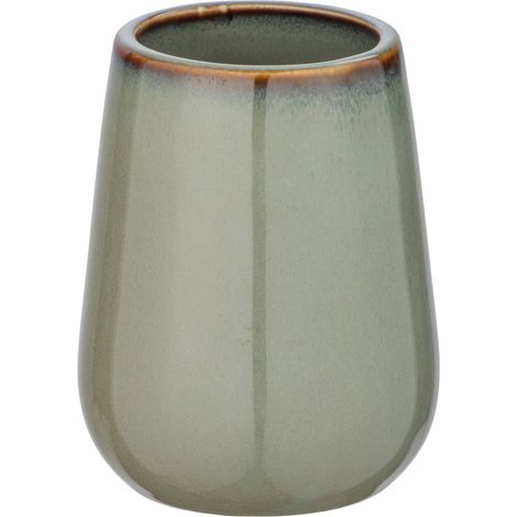Zahnputzbecher SIRMIONE, Keramik, grün mit kupferfarbenem Rand, Ø 8 cm, Wenko
