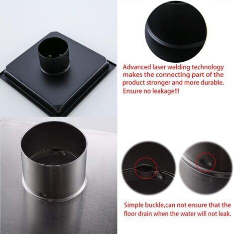 Scarico per pavimento doccia quadrato da 6 pollici, nero opaco, con griglia e coperchio rimovibile, in acciaio inox SUS304 (1/4)