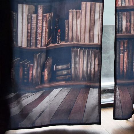Rideaux de salon imprimés 3D avec bibliothèque, rideaux occultants pour chambre (150166cm) (1/5)