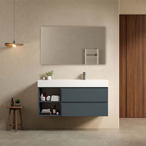 Mobile bagno sospeso 120 cm Blu Mare Lavabo a Destra in Resina Specchio Quadro - Fiji Paint Plus (1/4)
