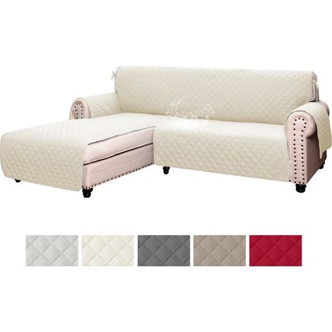 Copridivano Trapuntato con Penisola Destra o Sinistra Salvadivano Simple Antimacchia Antiscivolo AntiGraffio Copri Chaise Longue con Lacci Universale Panna - 2 Posti+Penisola