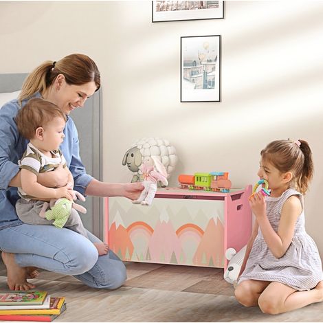 Boîte de rangement pour jouets 60 x 37 x 39 cm, rose HAVRYA (1/5)