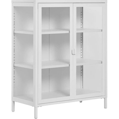 HENDRA - Vitrine 2 Portes Verre et Métal Blanc H101cm (1/5)