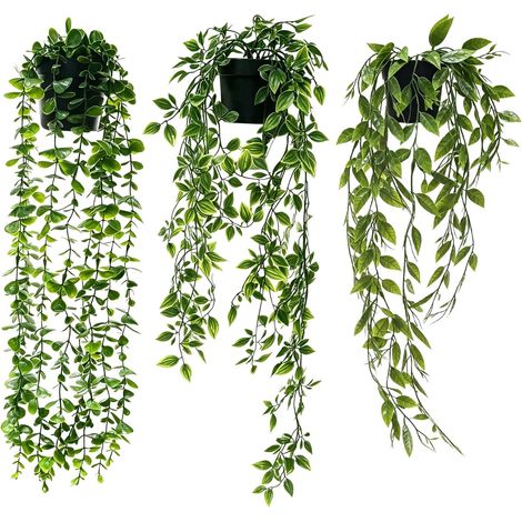 Set of 3 Artificial Hanging Plants with Pots, 56-80cm Plants (1/5)