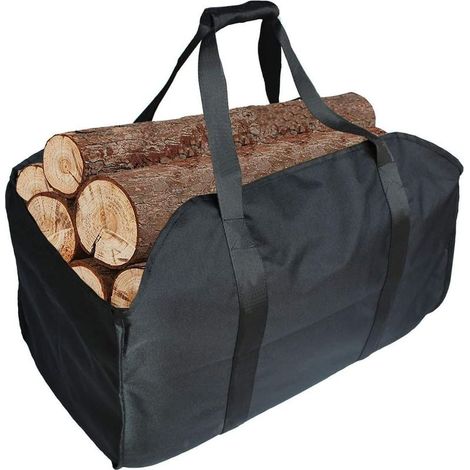 HOXILEELEO - Sac à bois de chauffage de qualité supérieure, fabriqué en polyester, panier à bois portable, sac de cheminée pliable, sac de cheminée étanche (noir) (1/5)