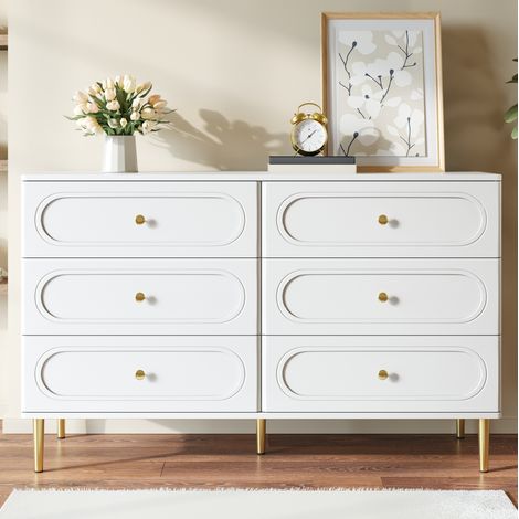 CHICFURN Credenza 120 x 40 x 75 cm bianca in MDF e truciolare, 6 cassetti (1/5)