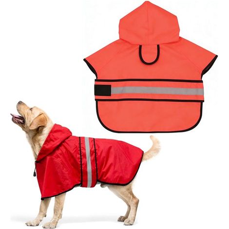 Impermeabile per animali domestici, impermeabile per cani, impermeabile con cappuccio per animali domestici, protezione completa, con strisce riflettenti, regolabile (1/5)