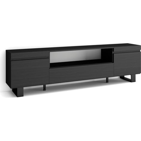 Skraut Home - TV-Schrank, Lowboard, für Wohnzimmer und Esszimmer, 200x57x35cm, Für TV-Geräte bis zu 80", Industriedesign, Moderner Stil, Schwarz