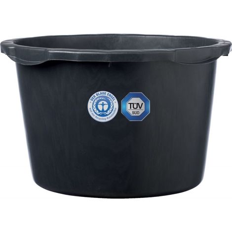 FP – Bac à mortier noir 40 L rond sans anse – Polyéthylène recyclé – Renforcement de bord – Poignée ergonomique – Indicateur de litre