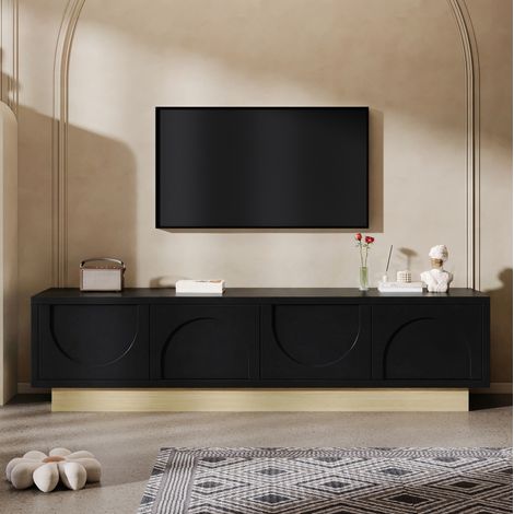 Mueble TV 4 puertas push-open MDF 175 cm negro OKMYHOME (1/5)