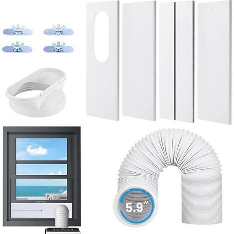 Kit piastra per finestra da 5 pezzi per condizionatore d'aria portatile con tubo di scarico per diametro 13/15 cm, kit di sfiato per finestra per condizionatore d'aria portatile, kit piastra per parab