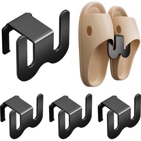 Porte-chaussures à suspendre, porte-chaussures 4 pièces pour montage mural, pas de perçage nécessaire, installé dans l'entrée, autocollant, peu encombrant, pour l'entrée de la salle de bain (noir) (1/5)