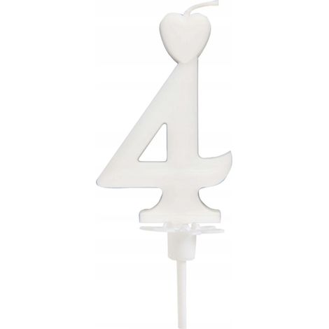 Vela en forma de corazón número 4, blanca, 6,5 cm