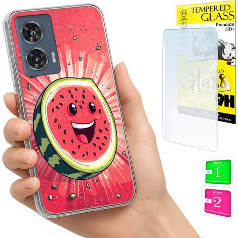 Coque pour Motorola Edge 50 Fusion Photo, dos en verre trempé 9H, motif pastèque. (1/5)