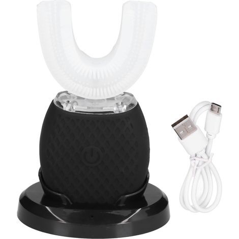 Brosse à dents automatique à ultrasons blanchissant 360 ° en forme de U électrique pour les dentsnoir
