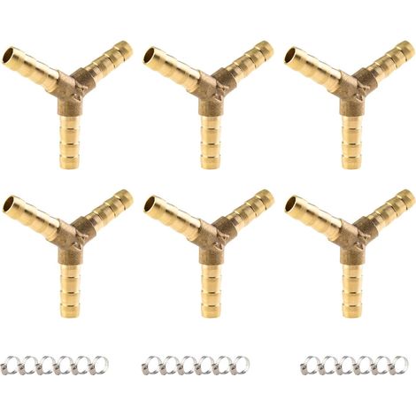 raccords pour tuyaux en laiton,6 mm Composants de raccordement pour tuyaux Raccord en laiton en Y à 3 voies avec 18 colliers de serrage pour l'air, l'eau, le carburant (1/5)