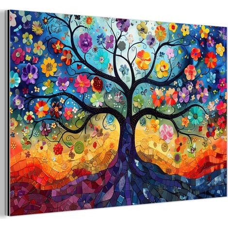 TABLEAU EN MÉTAL Art - Arbre de vie - Fleurs - Hippie Décoration Murale 120x80 (1/5)