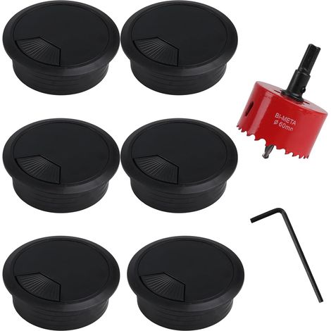 Lochsäge 60mm mit 6 Stück Kabeldurchführung Schreibtisch Kabeldurchführung Tisch, Lochkreissäge, Lochbohrer Set Bohrkrone, Kabeldurchlass Kabelauslassdose, mit 1 x Sechskant Adapter (1/5)