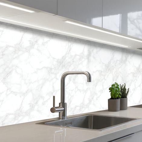 Kitchen Splashback Minimalist - White - Gray veins 200x80 cm
