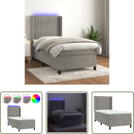 vidaXL LED-Leiste - Boxspringbett mit Matratze & LED Hellgrau 90x190 cm Samt (1/5)