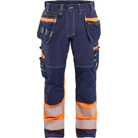 Pantalon de travail stretch haute-visibilité coton poches flottantes 1794 Marine/Orange fluo S - FR(40) - SE(C46) - Courtes