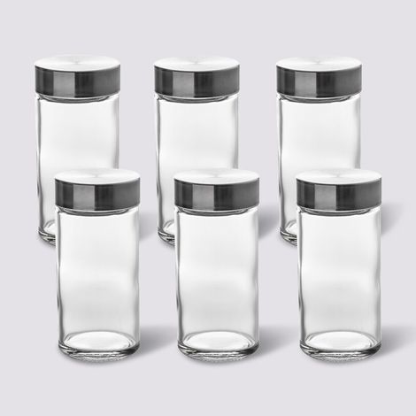 Lot de 6 Bocaux à épices 80 millilitres en verre et inox couvercle hermétique Atmosphera (1/5)