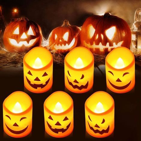 Ensemble de 6 Bougies LED Orange pour une Halloween Éblouissante (1/4)