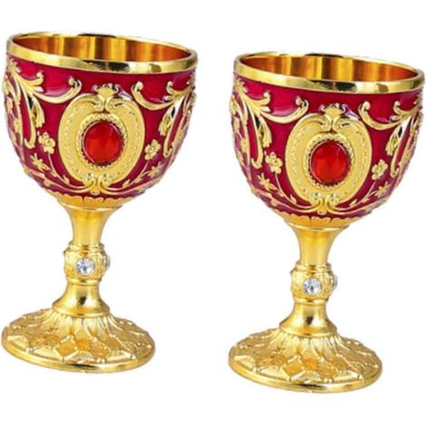 Lot de 2 gobelets à vin faciles à nettoyer, décoration intérieure, incassables, cadeaux d'anniversaire, gravure artisanale.-gold red (1/5)