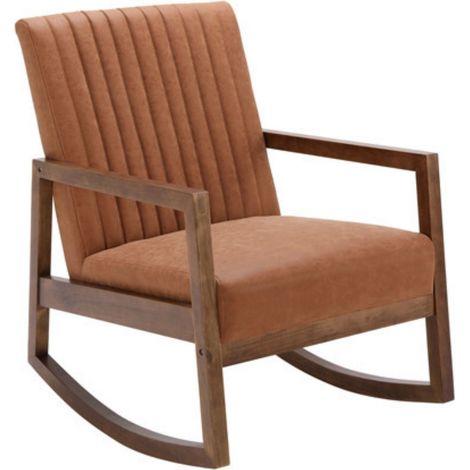 Silla Mecedora Silla Retro Sillón Individual para Salón, Cuero Sintético, Marrón