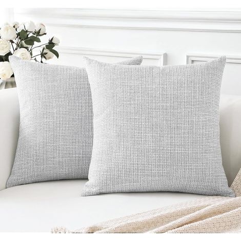 Lot de 2 housses de coussin en lin, gris clair 45x45 cm, pour canapé et décoration intérieure. (1/5)