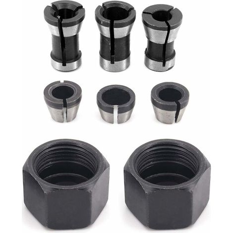 6 Pièces HSS Tête de Mandrin, 6 mm 6.35 mm 8 mm Tête adaptateur Convertisseur pour perceuses Machine de Gravure, pour rogneuse Menuiserie électrique Pince de routeur Titulaire +2 écrous
