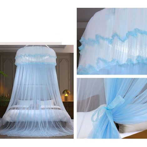 Moustiquaire - Ciel De Lit - Hauteur 270 Cm - Diamètre 120 Cm - Pour Lit Jusqu À 180 Cm - Polyester - Bleu - 1 Pièce (1/2)