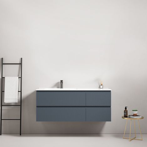 Mobile bagno sospeso cannettato 120 cm Blu Mare Lavabo a Sinistra in Ceramica Senza Specchio - Fiji Paint (1/4)
